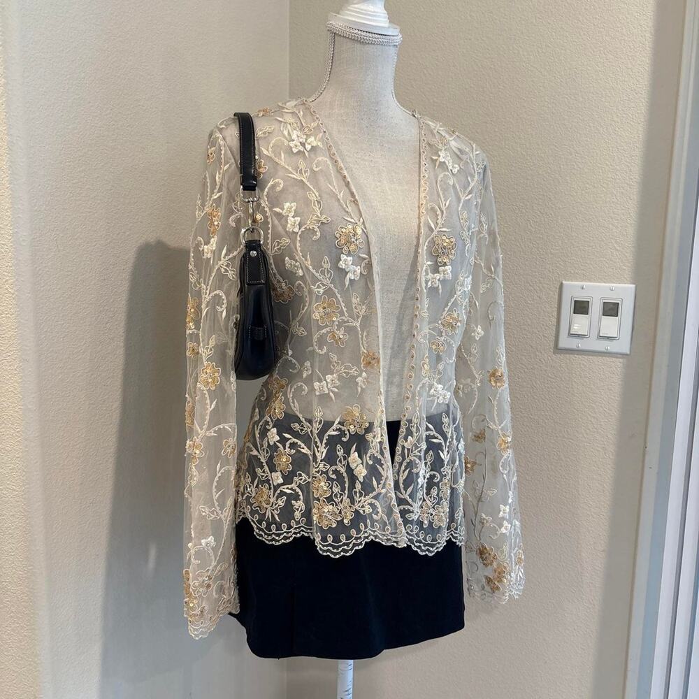 Montage white gold floral beaded cardigan. Size 14